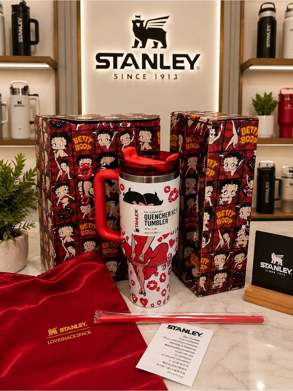 NWT Stanley x LoveShackFancy Betty Boop 40oz Quencher Tumbler Set